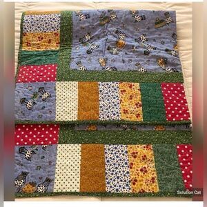 Patchwork Quilt Multicolor Tea Party Polka Dots Reversible 46” X 46”